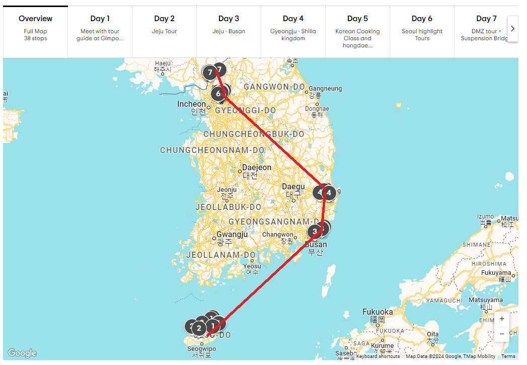 실제 외국인들의 한국 관광 패키지 구성